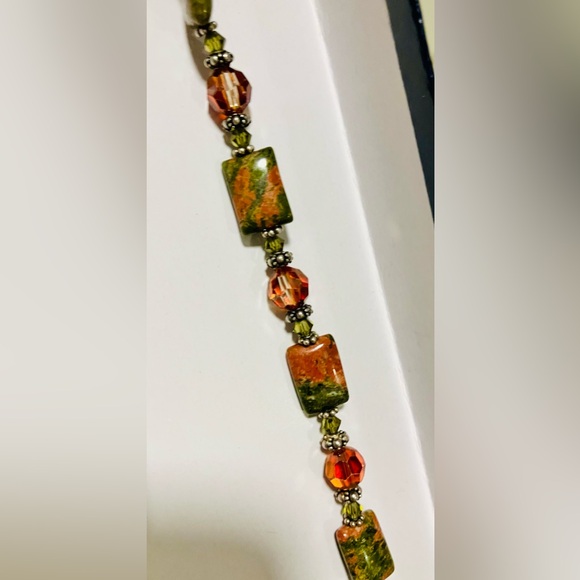 Handmade Unakite Stone and Crystal beaded Bracelet, Stunning Colors - Picture 6 of 16